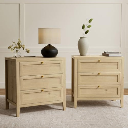 3 Drawer Nightstand Set of 2, Farmhouse Large Bedside End Table with Charging Station, Mid Century Wood Night Stand for Sofa, Bedroom, Light Oak - color: Light Oak, size: 2 PCS (3 Drawers)