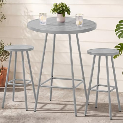 Best Choice Products 3-Piece Patio Dining Set, Bar Height, Outdoor Bistro Set, Outdoor Round Bar Table w/ 2 Bar Stools, Steel - Gray - color: Grey
