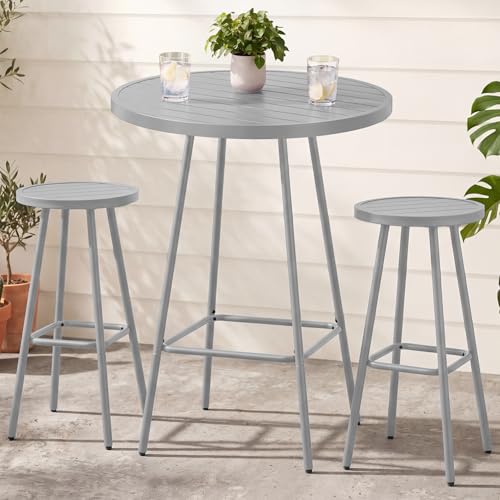 Best Choice Products 3-Piece Patio Dining Set, Bar Height, Outdoor Bistro Set, Outdoor Round Bar Table w/ 2 Bar Stools, Steel - Gray - color: Grey