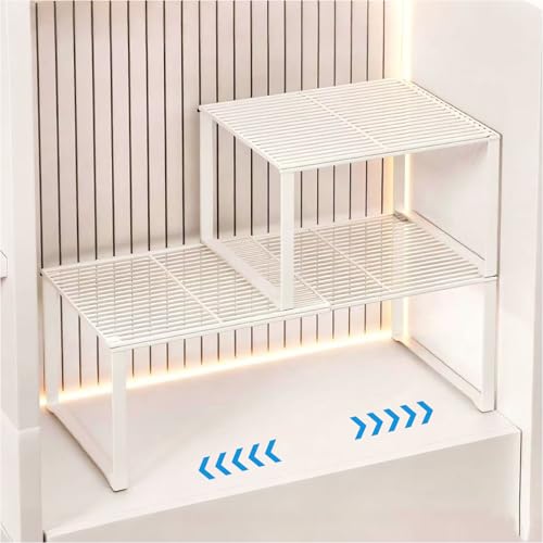 Extendable Metal Wire Shelf Organizer - Adjustable 15-24.4in Length, Stackable Storage Rack for Kitchen/Pantry/Bathroom/Shoe Cabinet/Tool Closet (2, White) - color: White, size: 2 Pack