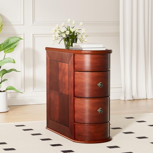 ROOMTEC Solid Wood End Table, Fully Assembled Narrow Side Table with 2 Drawers for Living Room, Finished Back, Vintage Slim Nightstand Bedroom - color: End Table, size: 1 Pack