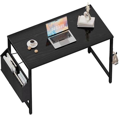 Pamray 32 Inch Computer Desk for Small Spaces with Storage Bag, Home Office Work Desk with Headphone Hook, Small Office Desk Study Writing Table - color: Black, size: 32 Inch