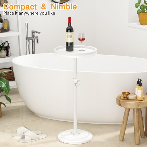 Small Side Table, Drink Table, Height Adjustable Round End Table, Pedestal Side Table for Small Spaces in Living Room, Bedroom, White - color: White