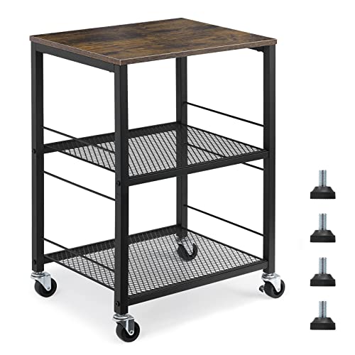 MOOACE 3 Tier End Table with Wheel, Rolling Kitchen Cart Storage Shelf | Small Side Table Nightstand, Kitchen Utility Cart Table Stand for Bedroom Living Room Office Balcony - color: Brown