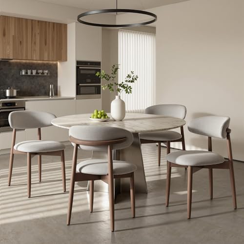 COLAMY Mid-Century Modern Wooden Dining Chair Set of 4, Indoor Upholstered Kitchen Chairs with 2.6" Cozy Padded Seat, Walnut Finish Side Dining Chair, [Gray] - color: Grey, size: 4 Chairs