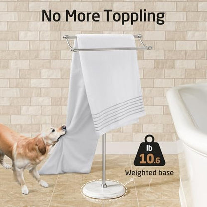 KES Anti Wobble Free Standing Towel Rack with 3X Thicker Weighted Natural Marble Base, 2-Tier Towel Rack Stand for Bathroom Floor, Rustproof 18/8 Stainless Steel, Antique Brushed Steel, BTH241-2 - color: Brushed Steel
