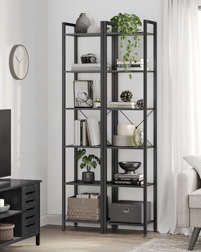 VASAGLE 6-Tier Bookshelf, Bookcase with Steel Frame, Book Shelf for Living Room, Home Office, Study, 11.8 x 15.7 x 73.2 Inches, Industrial Style, Ebony Black and Ink Black ULLS101B56 - color: Ebony Black + Ink Black, size: 6 Tiers (11.8"D x 15.7"W x 73.2"