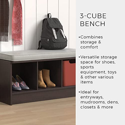 ClosetMaid 1631 Cubeicals 3-Cube Storage Bench, White with Gray Cushion - color: White With Gray Cushion