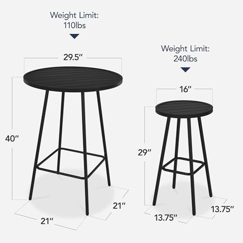 Best Choice Products 3-Piece Patio Dining Set, Bar Height, Outdoor Bistro Set, Outdoor Round Bar Table w/ 2 Bar Stools, Steel - Black - color: Black