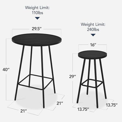 Best Choice Products 3-Piece Patio Dining Set, Bar Height, Outdoor Bistro Set, Outdoor Round Bar Table w/ 2 Bar Stools, Steel - Black - color: Black