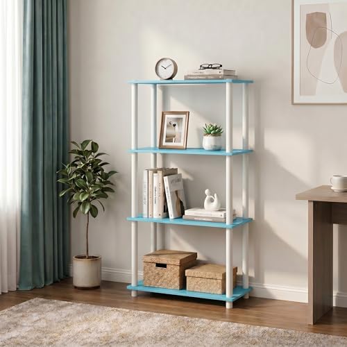 Furinno Turn-N-Tube Storage Shelves, 4-Tier Book Shelf, Corner Shelf, Toolless Open Shelves, for Organization and Storage, Living Room, Bedroom, Entryway, Laundry, Soft Blue - color: Soft Blue/White, size: 4-Tier