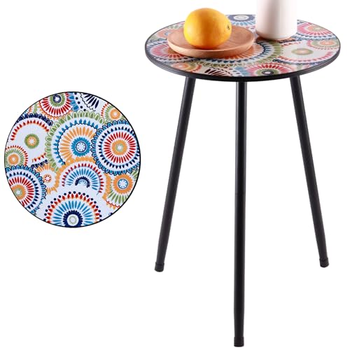 1 Pack Metal Outdoor Side Table Small Outside Round End Table for Patio Modern Accent Garden Corner Table for Small Spaces, Balcony, Porch, Weather-Resistant, Plant Stand Indoor - color: Colorful, style: 1 pack/ 13.4 in