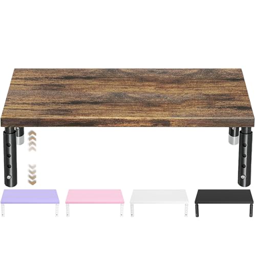 ECOLOVI Adjustable Wood Computer Monitor Stand Riser, Office Desk Organizer and Accessories for Monitor, Laptop, PC, Printer, Office Desk Accessories Workspace Organizer for Home Office Supplies, Brown - color: Brown, size: Adjustable Height
