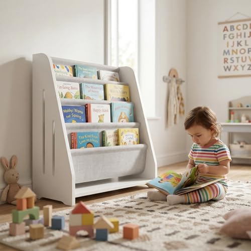 Perugina Wood Kids Bookshelf 5Tier(White) | DutchDesign Montessori Nursery Toddler Baby Book Shelf kidsroom - color: Milkywhite