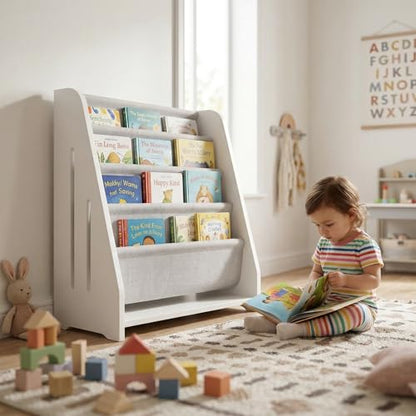 Perugina Wood Kids Bookshelf 5Tier(White) | DutchDesign Montessori Nursery Toddler Baby Book Shelf kidsroom - color: Milkywhite