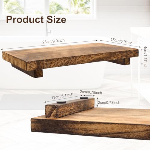 2pcs Wood Pedestal Stand, Wooden Riser Soap Tray for Kitchen Counter Sink Stand Decorative Rustic Bathroom Dishes Table Decor (9 * 6inch)