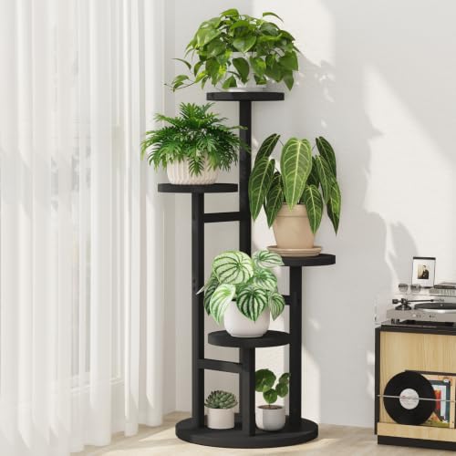 iDavosic.ly 4 Tier Plant Stand Indoor, Tiered Corner Wood Multiple Flower Holder Shelf, Tall Orchid Display Rack for Living Room Bedroom, Black - color: Pine Black, size: 4 Tiers