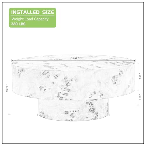Round Coffee Table Wood, Modern Drum Burl Low Short Coffee Tables for Living Room 31.49" W X 13.77''h Mid Century Wooden Pedestal Fluted Circle Accent Small Center Apartment Easy Assembly Dark Walnut - color: 31.49" Burl Walnut