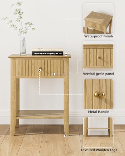 Fluted Nightstand, Farmhouse Night Stand with 1 Drawers, Mid Century Modern Side Accent Table,Bedside End Table for Bedroom, Living Room, Yellow Oak - color: Oak, size: 1 Drawer