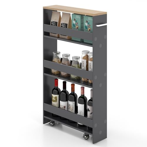 SlickBlue Rolling Serving Cart Narrow with Open Shelves for Kitchen Bathroom Living Room - color: Grey