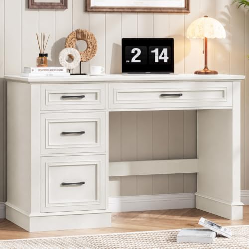 Halitaa Farmhouse 47" Executive Desk with 3 Drawers and Adjustable File Drawer, Workspace for Home Office and Study, Cream White. - color: Cream White, size: Without Charging Station