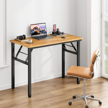 Need Office Computer Desk -35.8 L Sturdy and Heavy Duty Folding Laptop Table,Writing Table/Home Office Desk/Sewing Table, No Assembly Required, Teak & Black Frame - color: Teak & Black Frame, size: 35.8inch