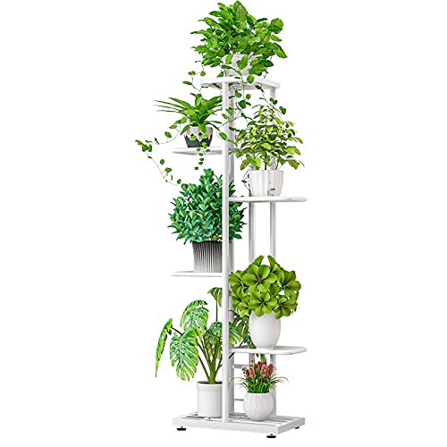 MTB Garden 6 Tier Metal Plant Stand for Indoor Outdoor Flower Pot Display Planter Shelf, White - color: Shiny White, size: 6 Tier