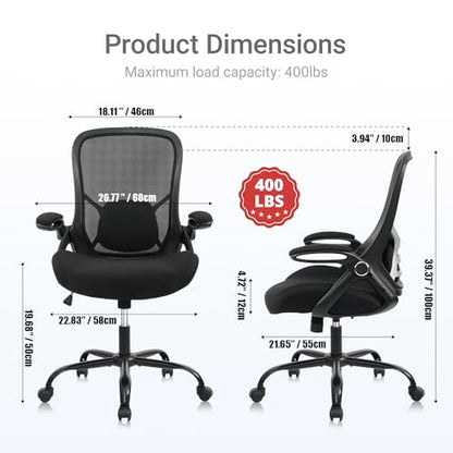 HYLONE Big and Tall 400lbs Heavy Duty Office Chair, 5" Thickened Seat Ergonomic Desk Chair with Adjustable Armrests, Home Office Computer Chairs for Long Hours Mesh Executive Chair(Black) - color: Black, size: Thicken Cushion