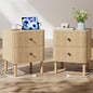 Fluted Nightstand Set of 2 with Charging & Rounded Drawer Fronts | 18in Wide, Bedroom, Natural Oak, FSC-Certified MDF, Solid Wood Legs, 2 Drawer, Metal Knobs, Bedside Table, End Table, Modern - color: Natural Oak - Rounded Drawer, size: 18"W