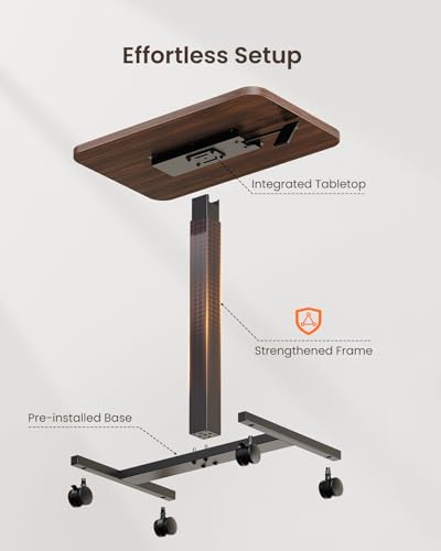 ErGear Mobile Small Standing Desk, Enhanced Adjustable Height Computer Workstations, Portable Rolling Laptop Desk with 4 Lockable Wheels for Home Office & Classroom, Deep Walnut - color: Deep Walnut