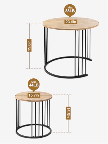 YORKING Nesting Coffee Table Set of 2, Round Table Set, Morden End Side Night Stand for Bedroom Dining Room （Wood） - color: Wood