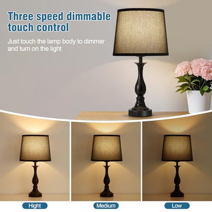 Bedside Table Lamp Touch Control Bedroom Lamps with USB A + C Charging Port 3 Way Dimmable Touch Lamps for Nightstand Living Room Bedroom Dorm Home Office Reading, Set of 2 (Black Shade & Black Base) - color: Black Shade & Black Base