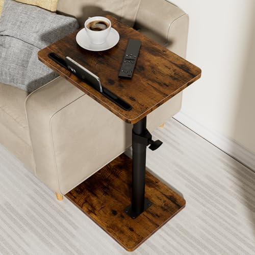 YUHFERA Sofa Armrest Tray Table for Couch - 360° Swivel Height Adjustable End for Small Spaces, Snack Side Table for Bed or Chair with Phone & Tablet Slot (Rustic,Standard) - color: Rich, size: Standard