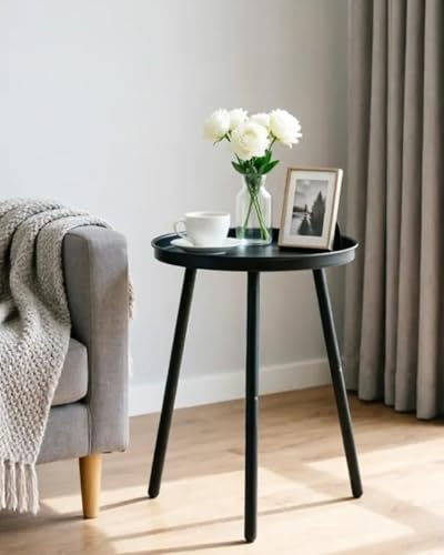 AOJEZOR Side Table: End Table for Any Room - Small Side Tables for Small Spaces All Matte Black with 3 Legged - color: Black, size: 13''Dia x 19.8''H