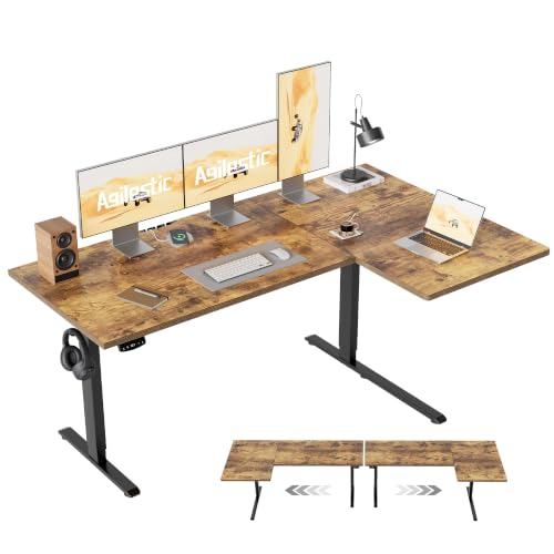 Agilestic 59 Inch Reversible L Shaped Standing Desk, Electric Height Adjustable Desk with Memory Preset, Sit Stand Up Computer Workstation for Home Office, Splice Board, Rustic Brown - color: Rustic Brown, size: 59 x 35 Inch