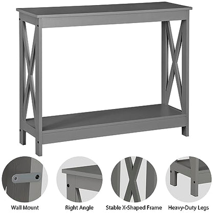 Nouva 2-Tier Narrow Console Sofa Side Table for Hallway Foyer Table Sofa Long Accent Table for Living Room,Grey - color: Grey