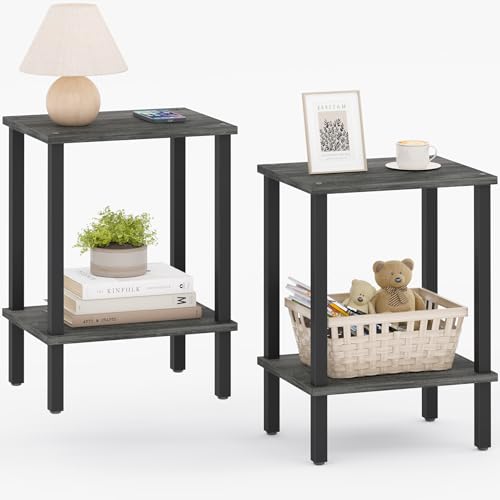 TUTOTAK End Table, Set of 2, Side Table, Nightstand, 2-Tier Storage Shelf, Sofa Table for Small Space, Living Room, Bed Room, Charcoal Grey TB01BY035(2PCS) - color: Charcoal Grey