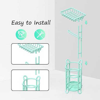 Toilet Paper Roll Holder Stand Nautical Bathroom Tissue Dispenser with Shelf for Larger Rolls-Mint - color: E-mint