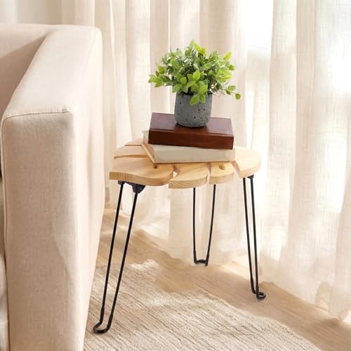 Gerrii Monstera Leaf Side Tables 15.8" h Wood & Metal Patio Table for Indoor Outdoor Use Plant Stand Small End Table Folding Stool for Living Room Bedroom Apartment Balcony Yard Picnic, Camping