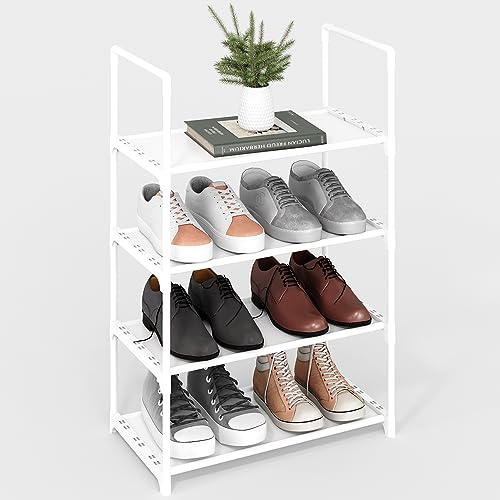 Upgrade Stackable Small Shoe Rack, 4-Tier Shoe Shelf Storage Organizer with Handle for Entryway, Hallway and Closet(White) - size: 4-Tier(White)-Small