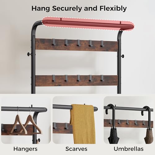 NEWBULIG Coat Rack, Hall Tree with Shoe Bench, 4-in-1 Entryway Organizer with 10 Hooks and Storage Shelf, Rustic Wood Entryway Bench for Mudroom, Living Room, Bedroom, Brown - color: Deep Brown