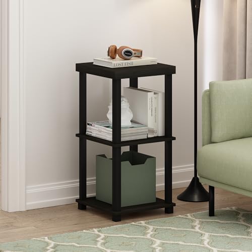 Furinno Turn-N-Tube Side Table, 3-Tier Thick Tabletop End Table with Open Shelf, Toolless Assembly Night Stand, Bedside Table, for Living Room, Bedroom, Espresso - color: Espresso/Black, size: 3-Tier, Thick Table Top, style: 1-Pack