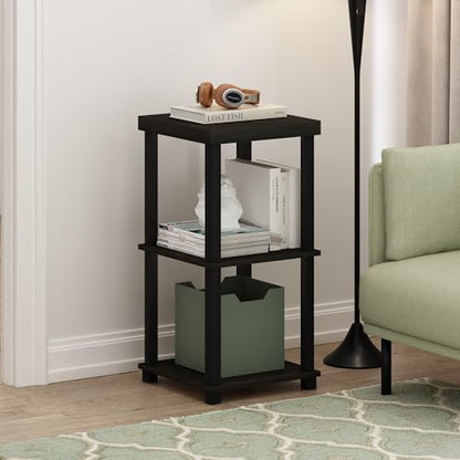Furinno Turn-N-Tube Side Table, 3-Tier Thick Tabletop End Table with Open Shelf, Toolless Assembly Night Stand, Bedside Table, for Living Room, Bedroom, Espresso - color: Espresso/Black, size: 3-Tier, Thick Table Top, style: 1-Pack