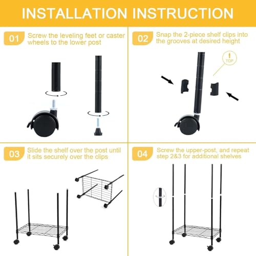 Simple Deluxe 6-Tier Storage Shelves, 17.32" W x 11.42" D x 64.96" H Adjustable Shelving Unit with Wheels and Hanging Hooks, Black - color: Black, size: 6-Tier, 17"W x 11"D x 64"H