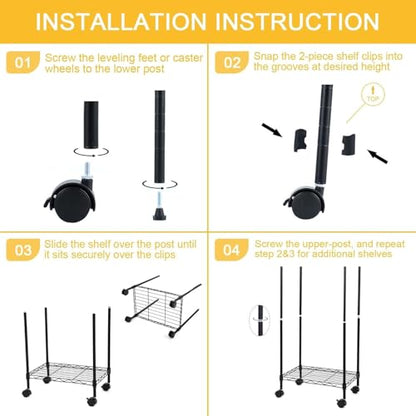 Simple Deluxe 6-Tier Storage Shelves, 17.32" W x 11.42" D x 64.96" H Adjustable Shelving Unit with Wheels and Hanging Hooks, Black - color: Black, size: 6-Tier, 17"W x 11"D x 64"H