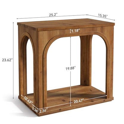 Tribesigns Arched Side Table, 2-Tier Farmhouse Solid Wood End Table with Bottom Shelf, Wooden Night Stand for Living Room, Bedroom, Rustic Brown