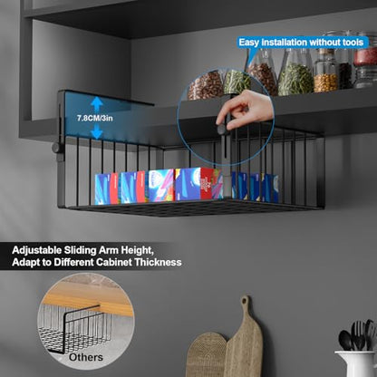 AmonHouseware 2Pack Under Shelf Basket Storage,Adjustable Hanging,Black | Under Cabinet Shelf Add-on, Slide-in Baskets,Organizer for Laundry Room Kitchen Pantry Desk Bookshelf Counter Cupboard - color: Black