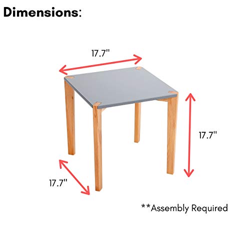 BIRDROCK HOME End Table with Grey Top and Wooden Legs – Modern Minimalist Furniture - Natural Wood Legs – Lightweight Night Stand – Square Side Unique Decorative End Accent – Living Room Bedroom