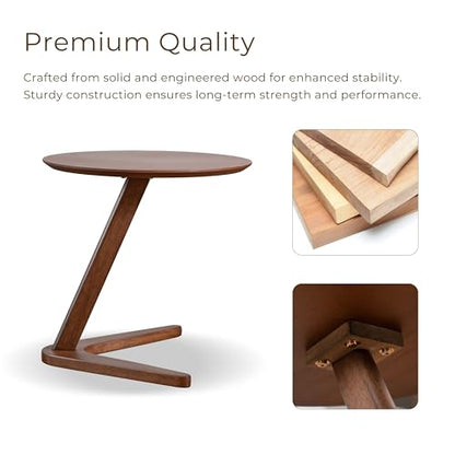 Furniture of America Lucian Mid-Century Modern Solid Wood Brown Round Side Table with V-Shape Base, Minimalistic Bedside Table for Living Room, Office, Home, Walnut