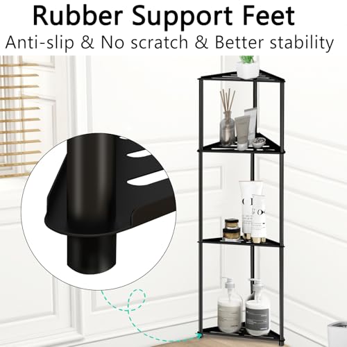 Standing Corner Shower Caddy, 4 Tier Stainless Steel Organizer Stand, Rustproof Shelves for Inside Shower, Black - size: 4 Tier